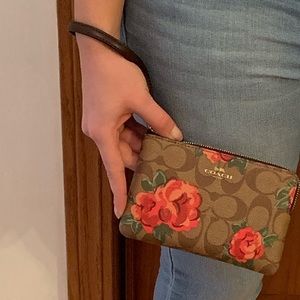 Coach Red Floral Wristlet